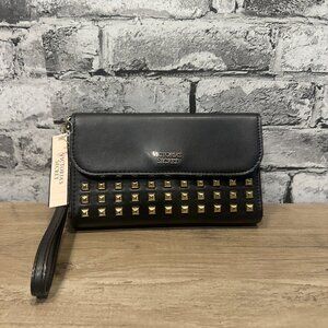 EUC Victorias Secret Wristlet Wallet Black w/ Gold Studs
